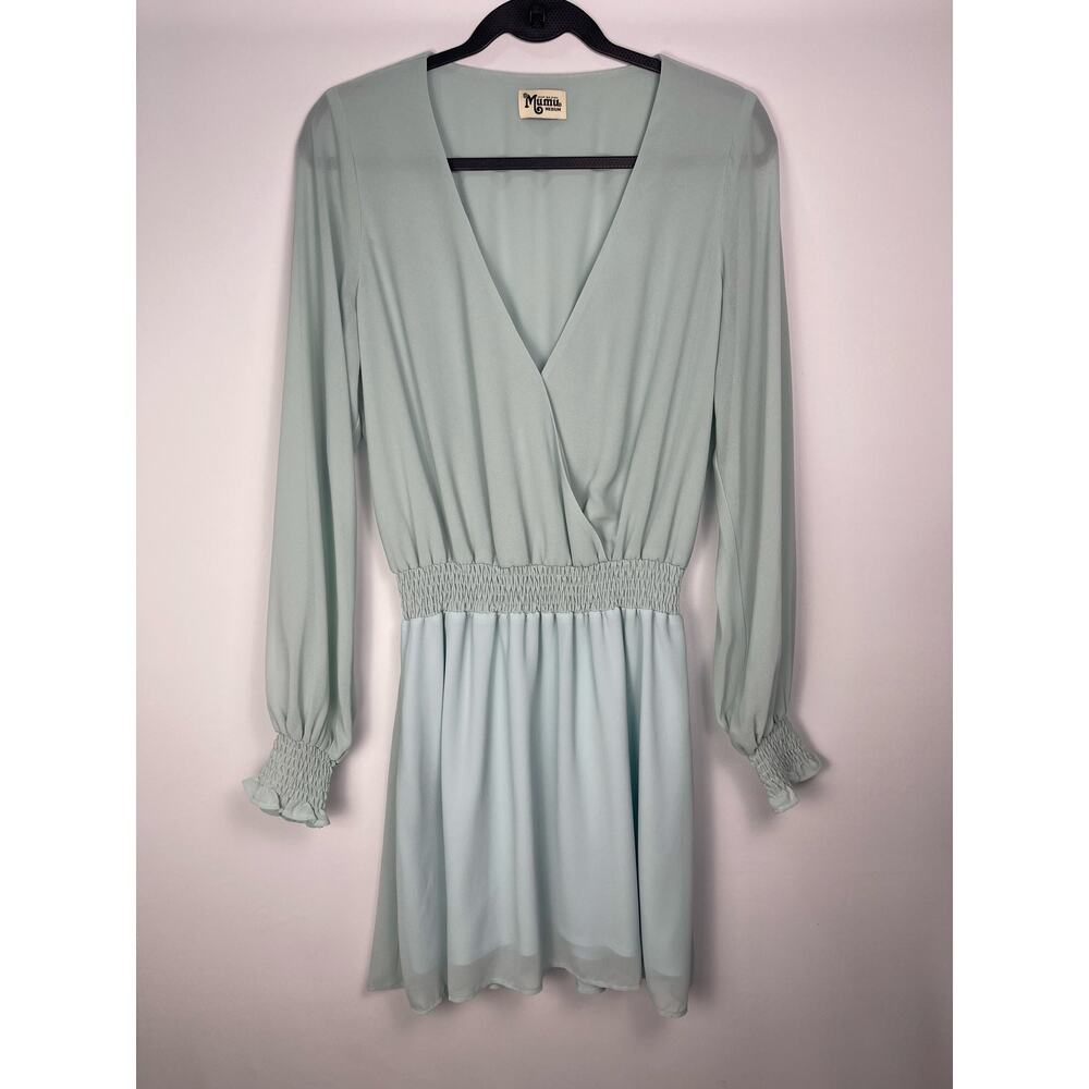 Show Me Your Mumu Adelaide Dress Light Blue Long Sleeve Mini Dress Womens Medium - Picture 6 of 8